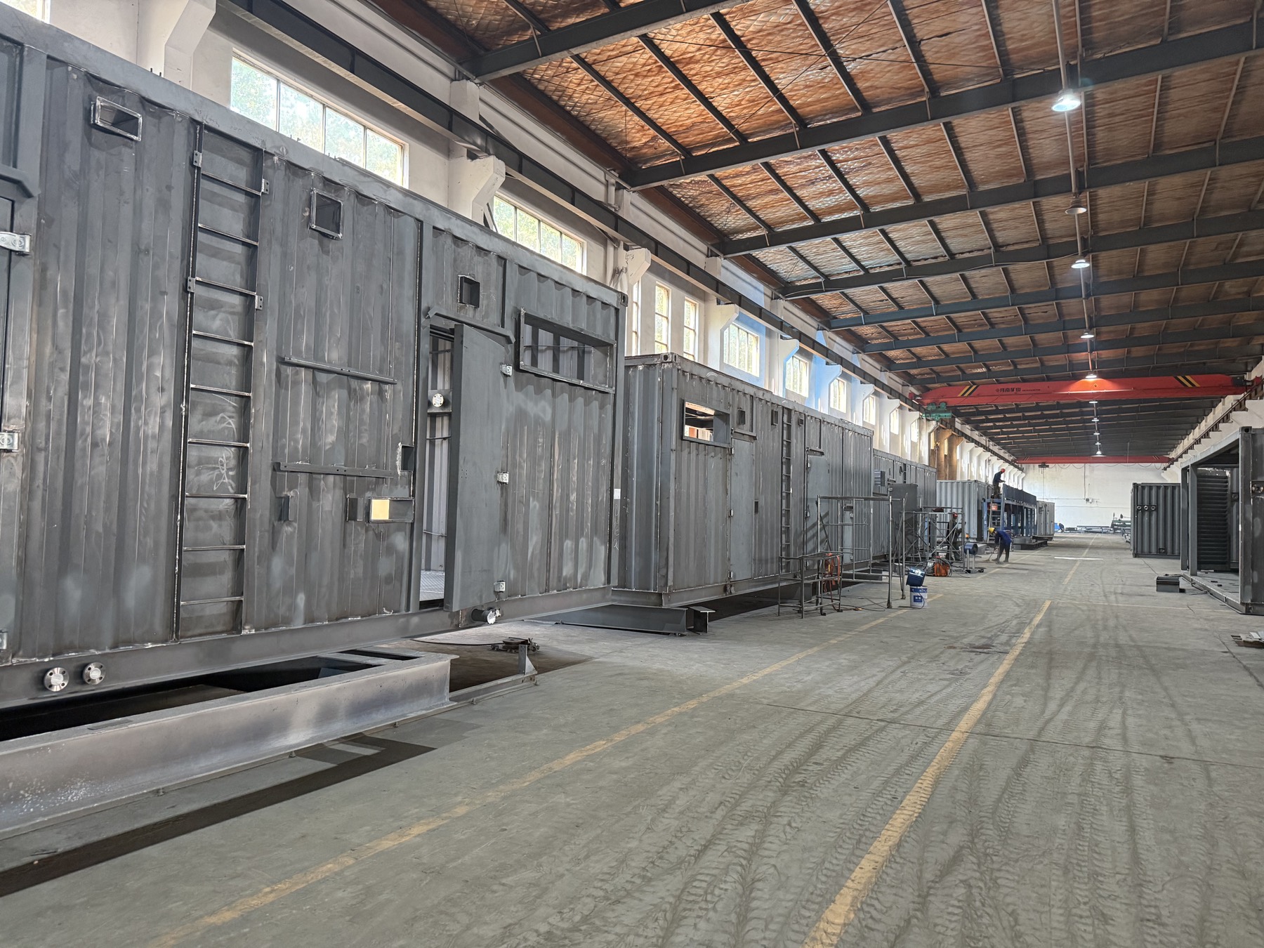 E-House steel structure fabrication inside the factory workshop