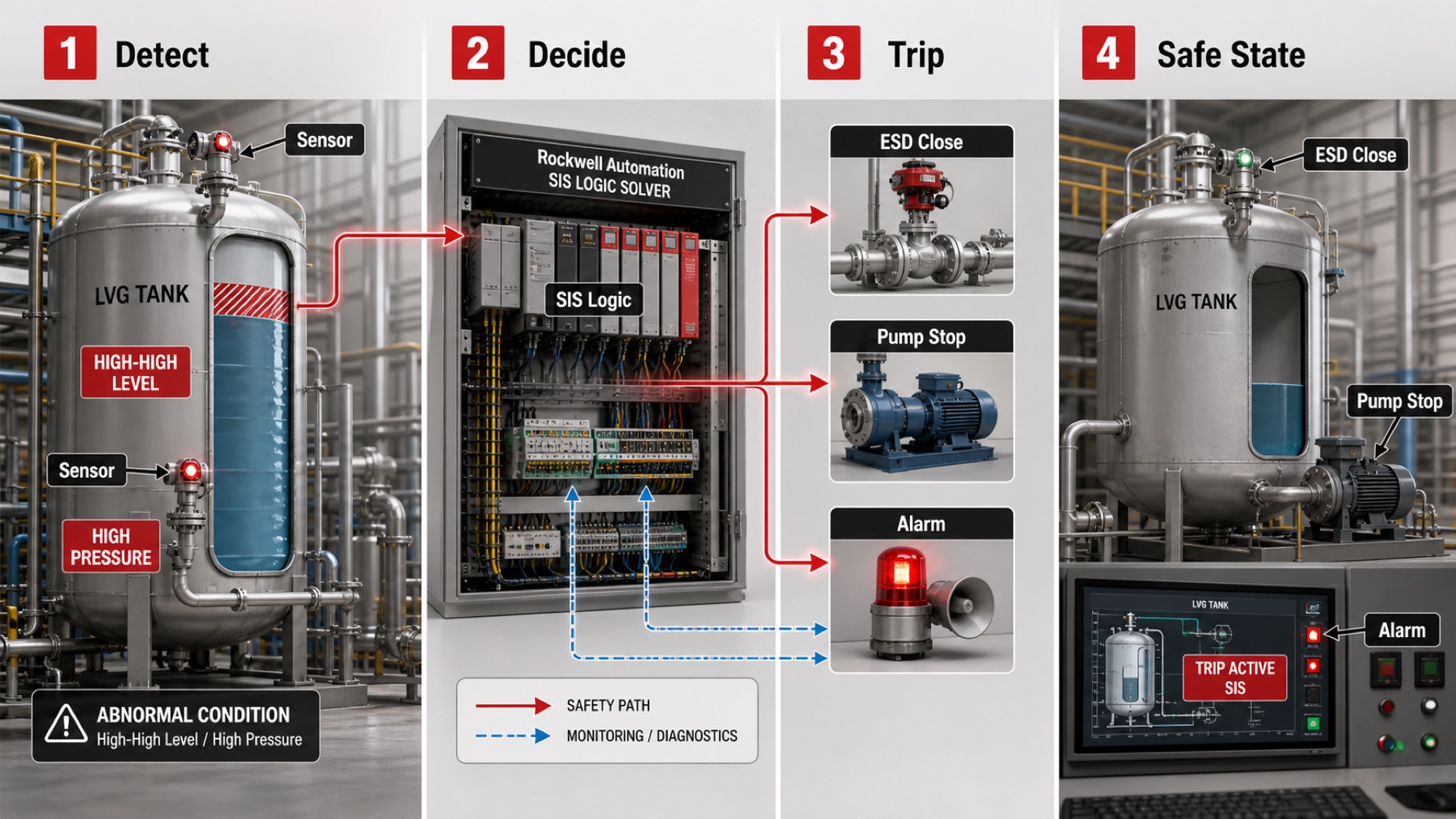 SIS sequence from detection to decision trip and safe state